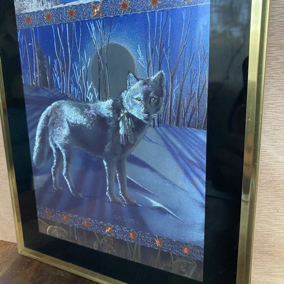 Wolf Feather Moon #4202 Lenticular Holographic Dufex Foil 8x10 Framed Art VTG - Picture 3 of 7